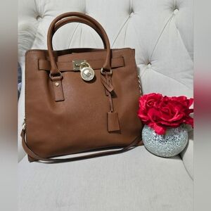 Kors Large Hamilton Saffiano Leather Camel Brown Tote Bag With Authentication
